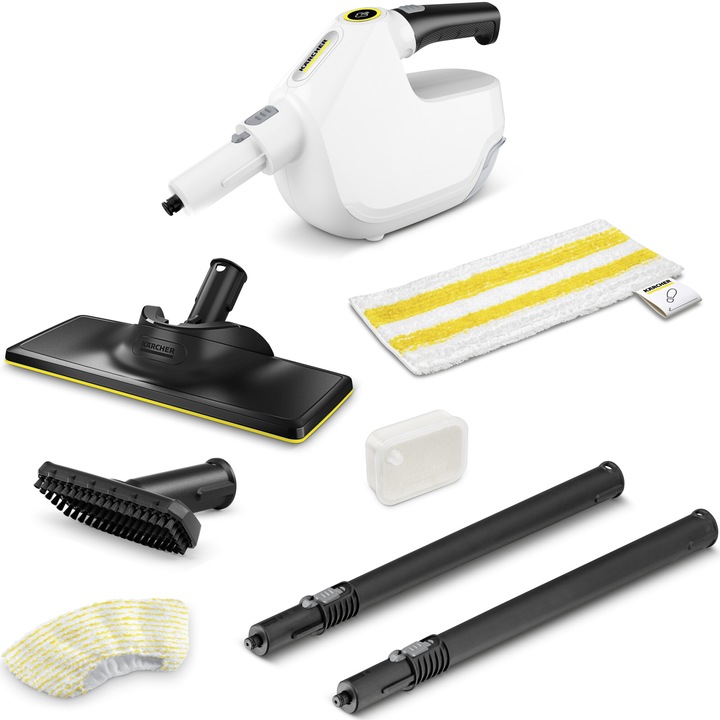 Мултифункционална парочистачка Karcher SC 1 Multi & Up 1.516-410.0, 1300 W, Време за нагряване 0,5 мин., Капацитет на резервоара 200 мл, Почиствана площ на резервоар прибл. 30 м², Бял