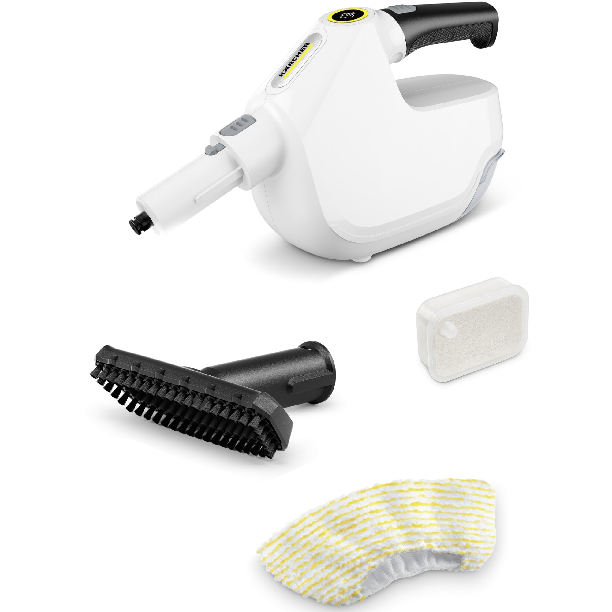Aparat de curatat cu abur multifunctional Karcher SC 1 Multi, 1300 W, rezervor 200 ml, perie de curatare cu laveta, cartus de decalcifiere, 1.516-404.0, alb
