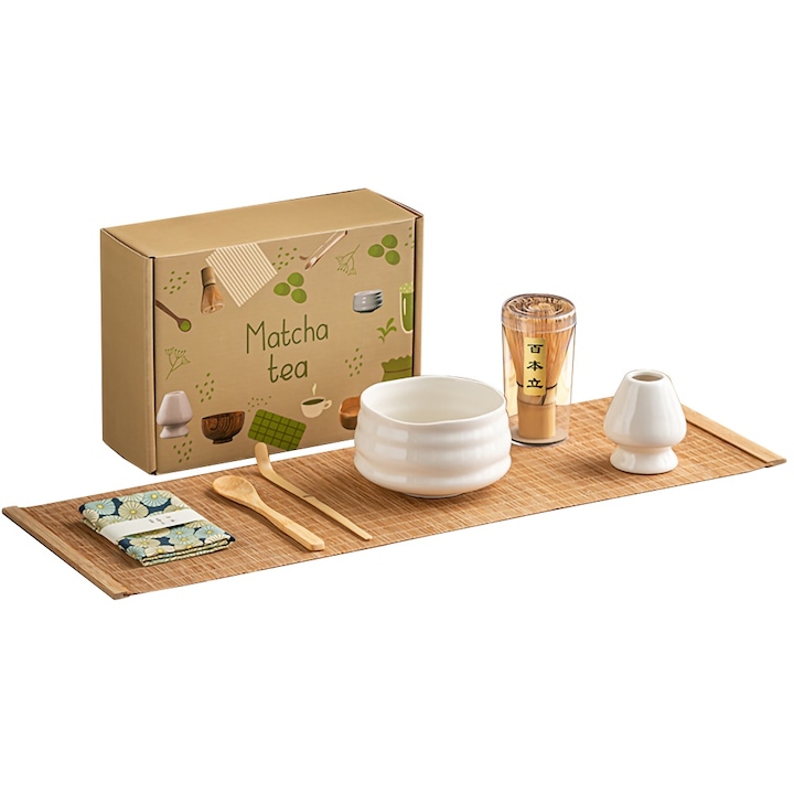 Японски сервиз за чай Matcha, бамбук/керамика, 7 части, светлозелен