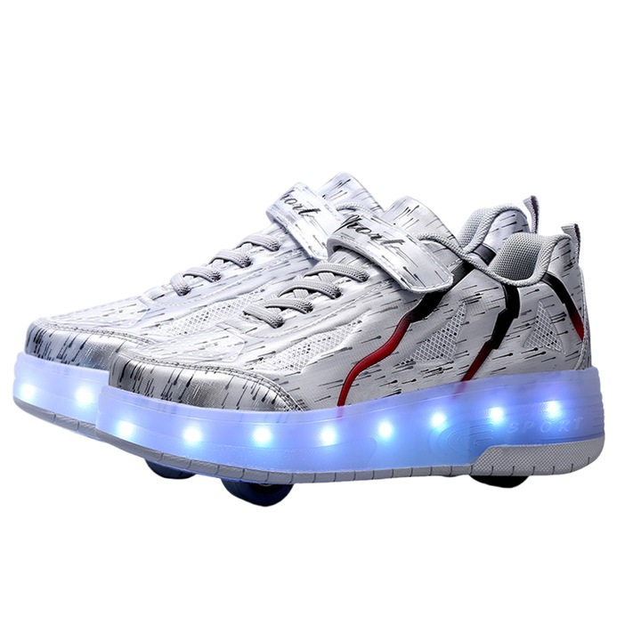 LED ролкови кънки за деца, сребристи, Сребрист