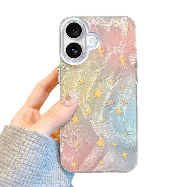 Husa pentru iPhone 16 plus din silicona antisoc, design cu stele gradient, multiple culori - Stralucitor