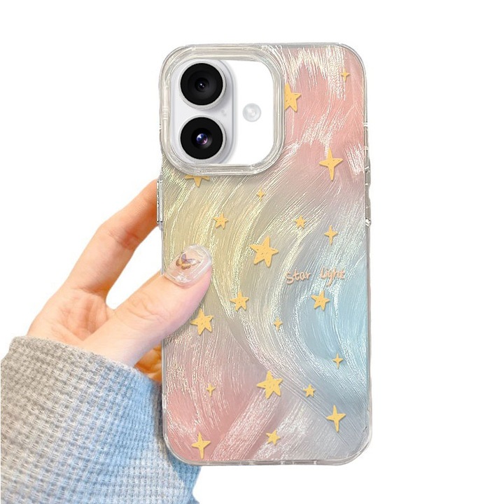 Husa pentru iPhone 16 din silicona antisoc, design cu stele gradient, multiple culori - Stralucitor