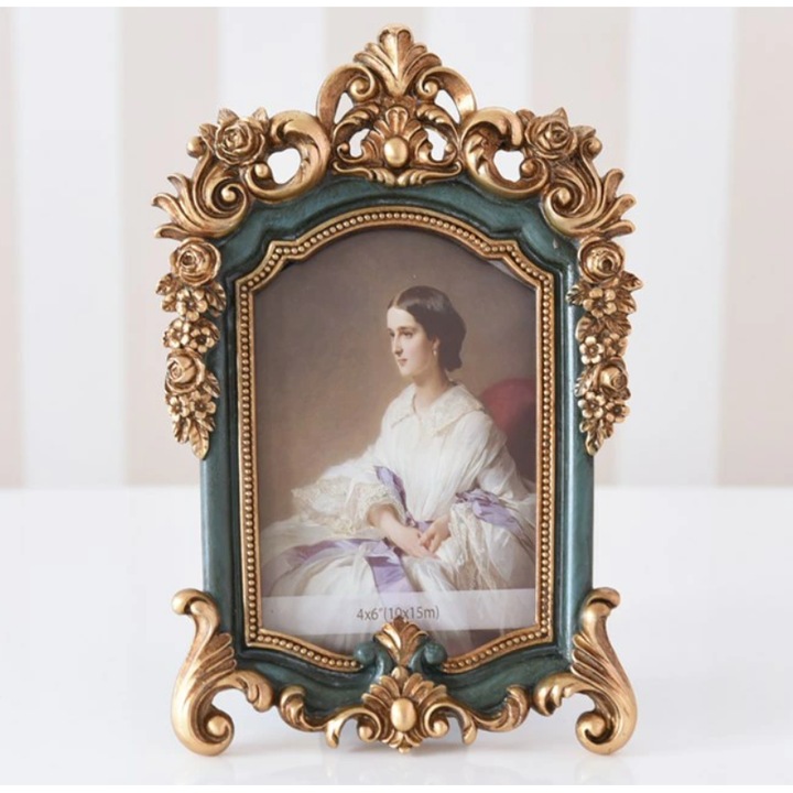 Rama foto clasica, Albastru/Auriu, stil baroc, 5' X 7' (12, 7x17, 8 cm)