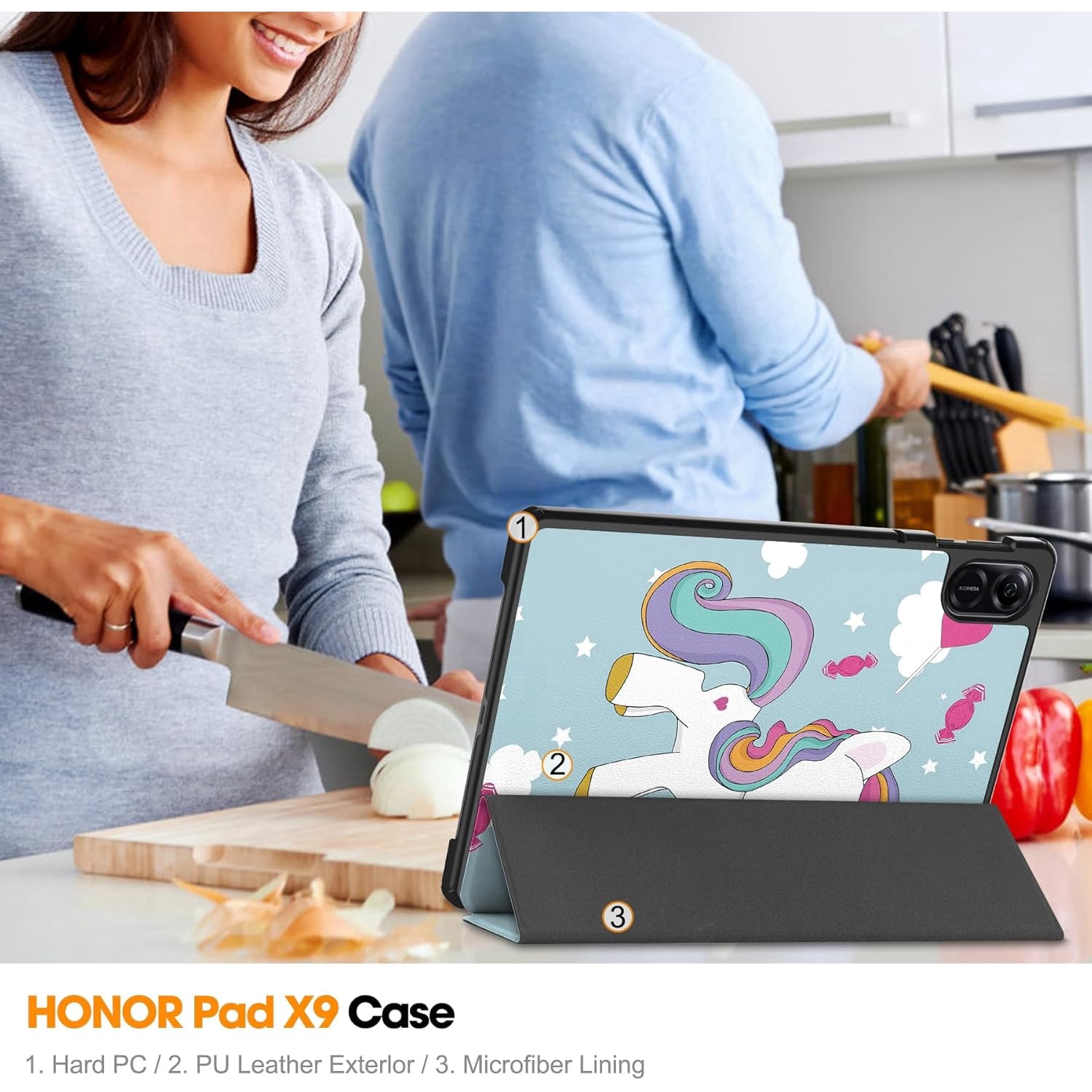 Husa pentru Honor Pad X8a tip stand functie sleep/wake-up protectie 360 - Unicorn