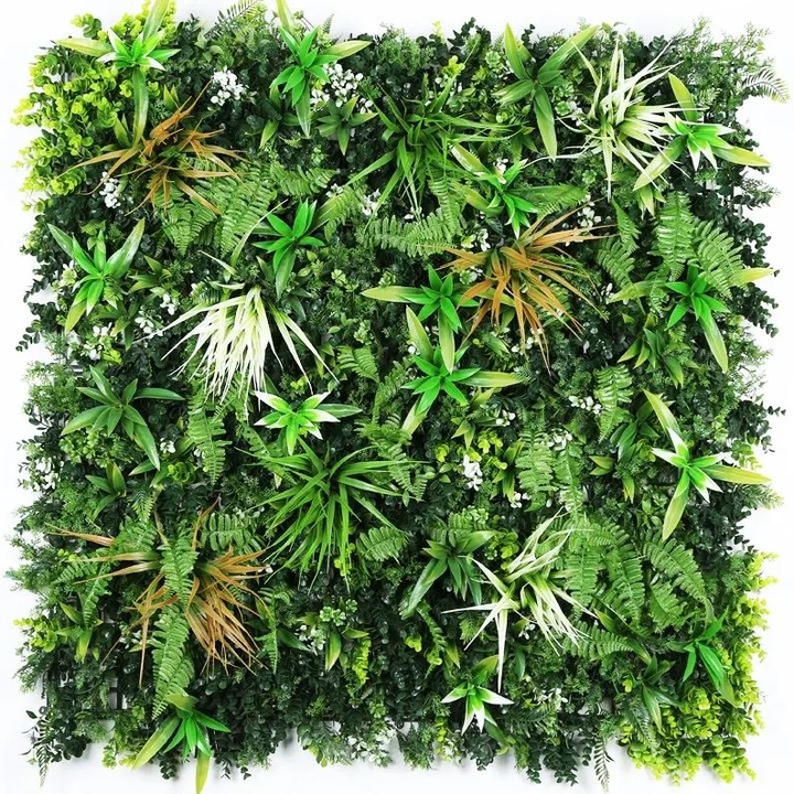 Зелен панел Bamboo ADF07 Green Wall artificial, Azay Design, изкуствена вертикална градина, жив плет с микс от растения и папрати, 100 x 100 cm