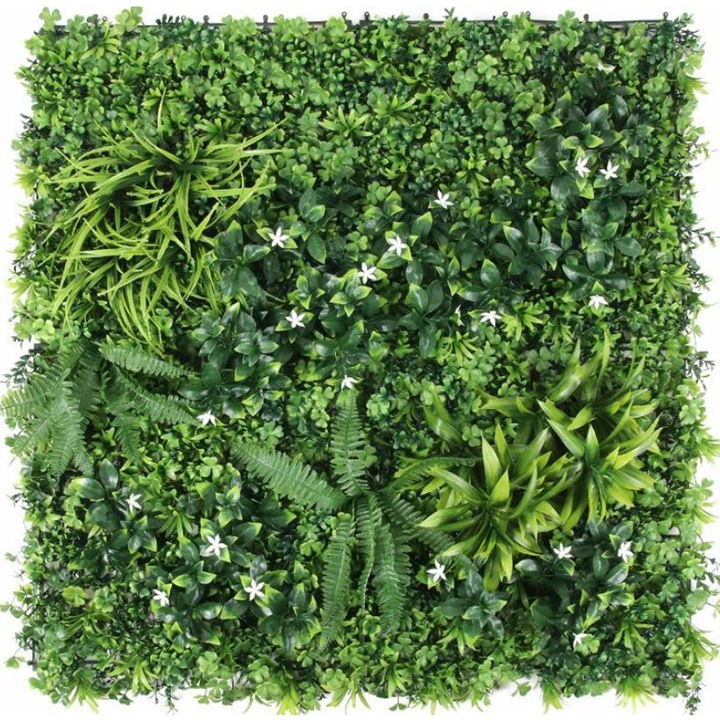 Oasis ADF09 Green Wall изкуствен зелен панел, Azay Design, изкуствена вертикална градина, жив плет с микс от растения и листа, 100 x 100 cm