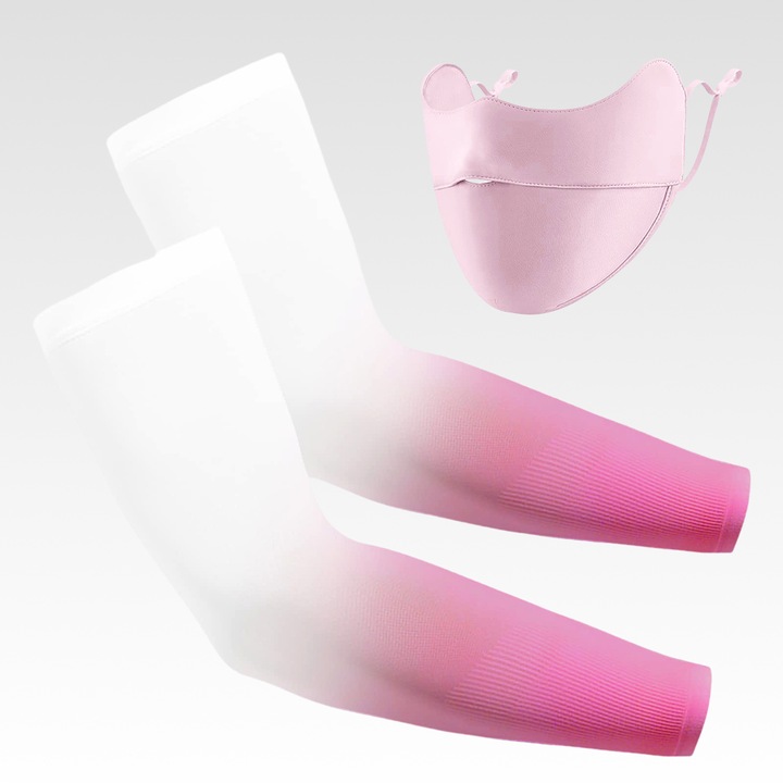 Hűsítő karvédő és maszk, UV-védelemmel, rugalmas, UPF50+, rózsaszín, 10x38 cm