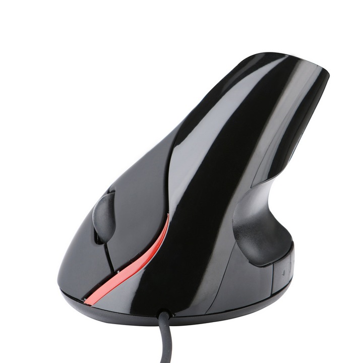 Függőleges ergonomikus egér USB kábellel és csuklótámasszal, fekete