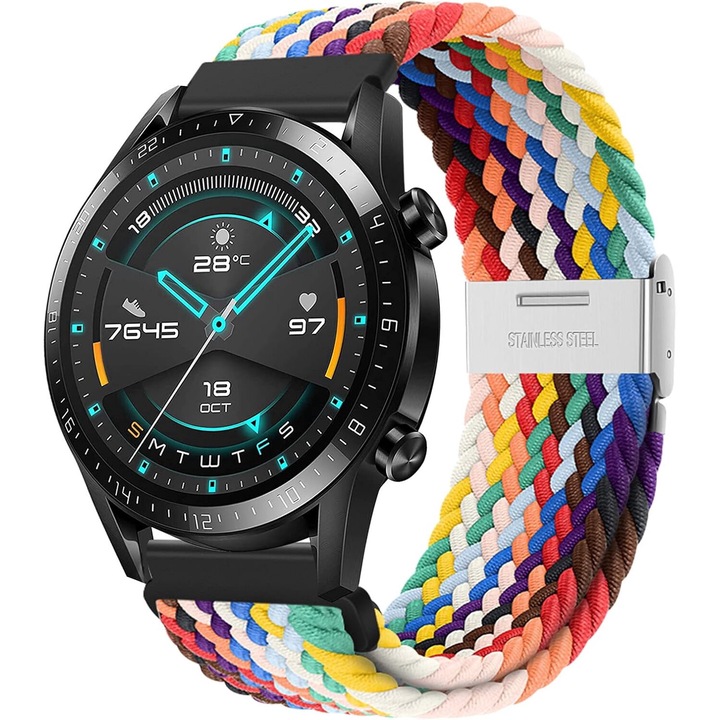 Каишка за часовник за Huawei Watch GT, GT2, GT3, JENUOS®, Samsung Galaxy Watch 3 или всеки смарт часовник с ширина на каишката 22 mm, найлонова, плетена, удобна и лесна за носене, регулируема, многоцветна