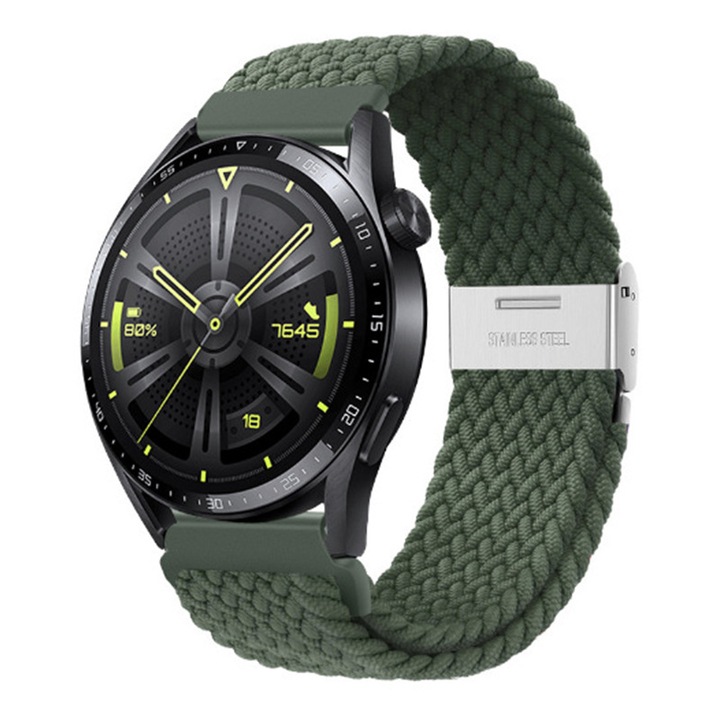 Каишка за часовник за Huawei Watch GT, GT2, GT3, JENUOS®, Samsung Galaxy Watch 3 или всеки смарт часовник с ширина на каишката 22 mm, найлонова, плетена, удобна и лесна за носене, регулируема, зелена