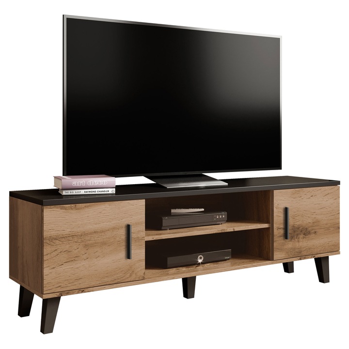 Comoda TV Sanna 160 2D2K, MIRJAN24, wotan + negru, 40x160x53 cm