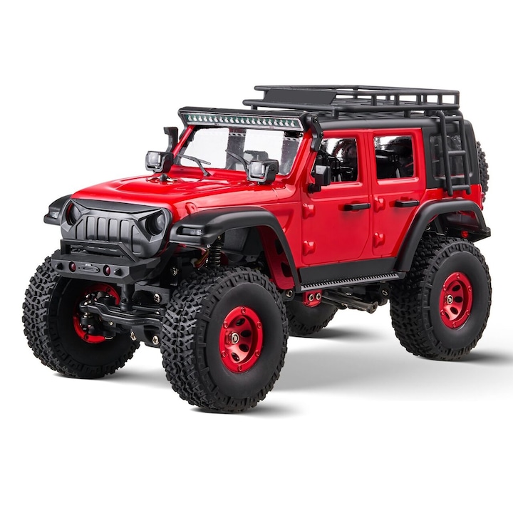 Masina cu telecomanda Jeep Off-Road 4x4, Lumini led, Rosu, 228 x 101 x 117 mm, Plastic/Metal/Cauciuc
