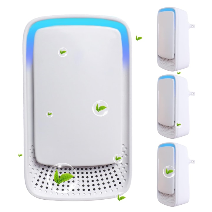 Set de 4 bucati purificator de aer cu ioni negativi ionizatoare de aer, functionare silentioasa, eficienta energetic 2 W, purificator de aer pentru dormitor, baie, sufragerie, birou, bucatarie, camera pentru animale de companie, WALALLA, alb