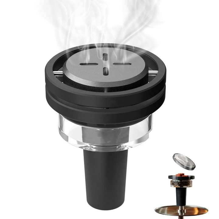 Creuzet Universal pentru Narghilea, SANSES, Portabil, Inaltime 125 mm, Diametru 95 mm, Detasabila, Picior din Silicon si din Aliaj de Aluminiu, din Sticla Borosilicat, Usor de Utilizat si de Curatat, pentru Narghilea, Negru