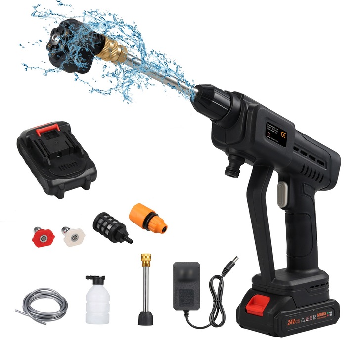 Akkus magasnyomású mosó 350W, 6 az 1-ben, tartozékokkal, autótisztításhoz, kerti öntözéshez