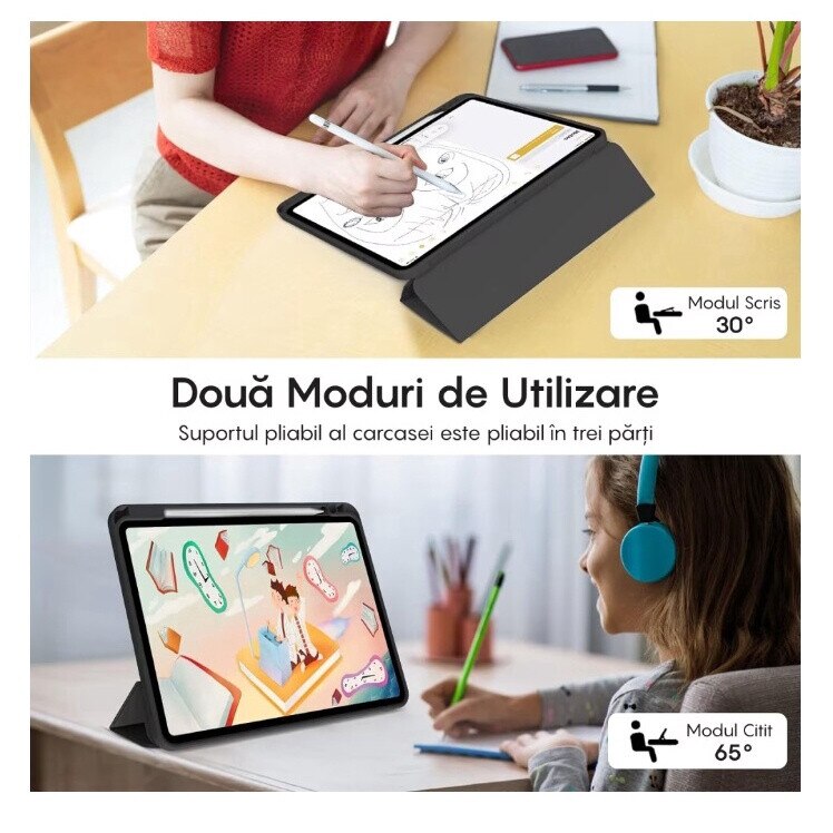 Husa tableta pentru iPad 10, 10.9 inchi (2022)， functia trezire/somn, cu functie stand, carrlinechoo®, Negru