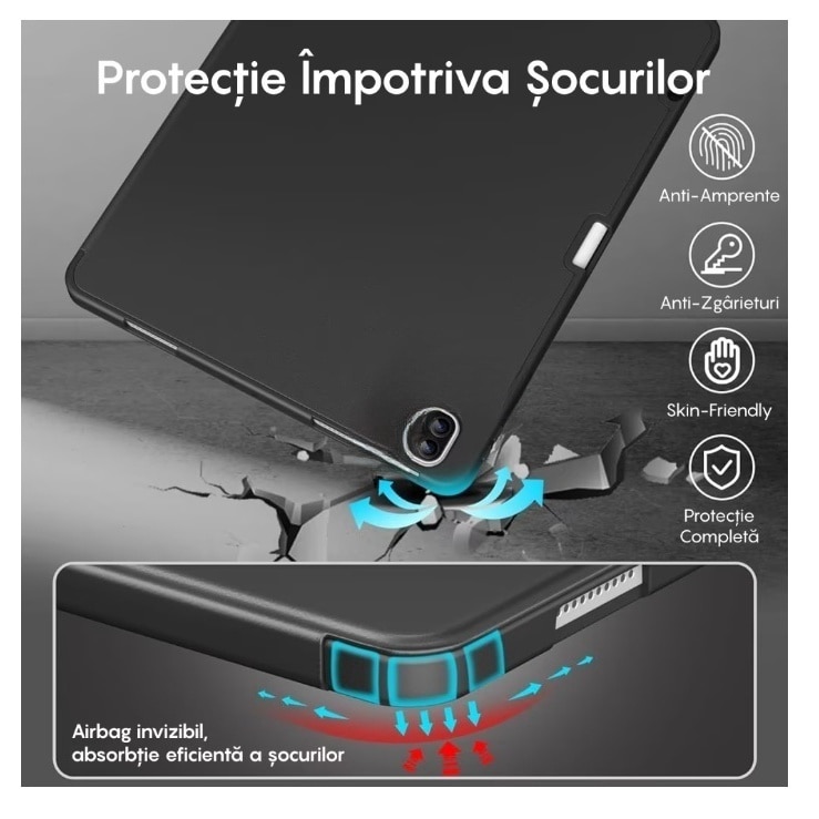 Husa tableta pentru iPad 10, 10.9 inchi (2022)， functia trezire/somn, cu functie stand, carrlinechoo®, Negru