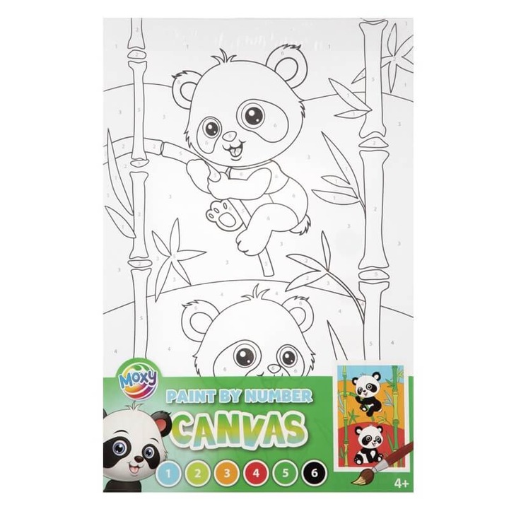 Pictura pe numere pe panza 29,7x19,5cm culori si pensula model Micul Panda