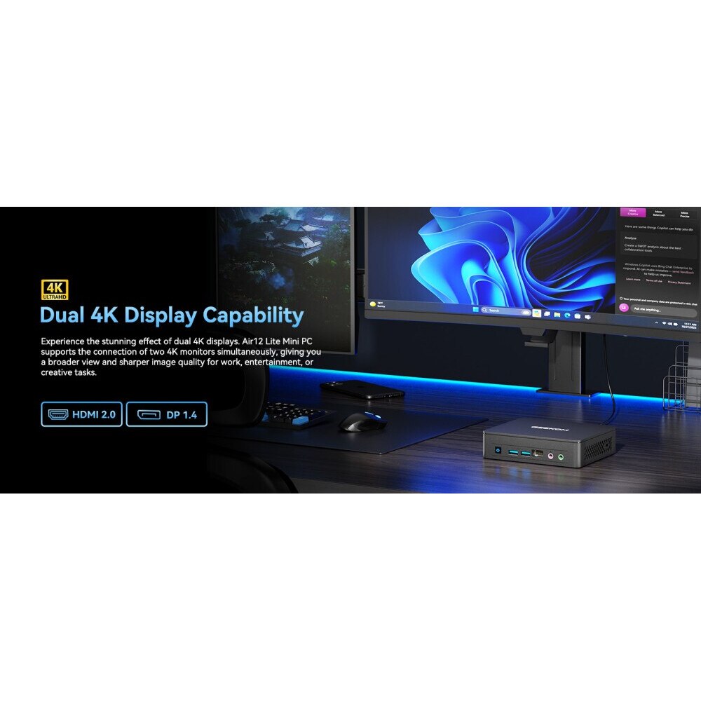 Mini PC, GEEKOM, Air12 Lite, Intel N100 4 nuclee 3.4GHz, 8GB RAM