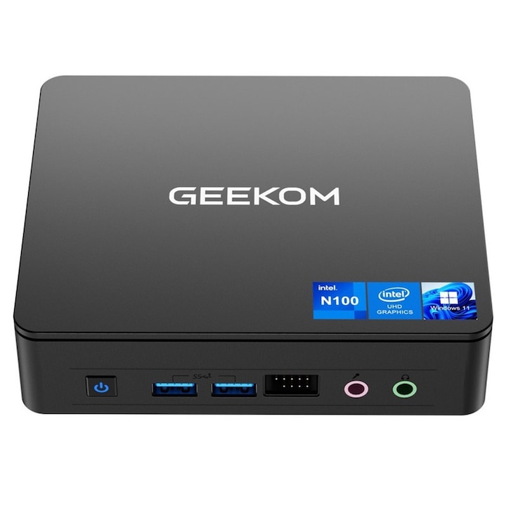 Настолен компютър GEEKOM, Air12 Lite, Intel N100 4 ядра 3.4GHz, 8GB RAM, 256GB SSD, HDMI+DP, WiFi 5, Bluetooth 5.1, черен