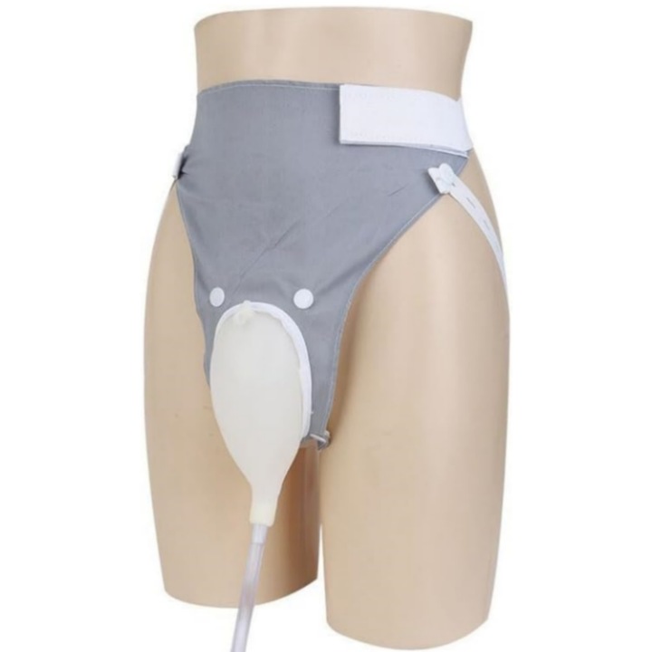 Vizeletinkontinencia készlet, női szilikon húgyúti katéter 2 steril vizeletzsákkal és leeresztő tömlővel univerzális rögzítéssel, Vanaxalife®, szürke