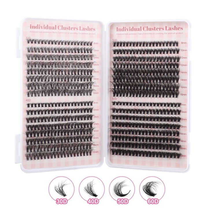 Omelivon®, extensii de gene DIY, 640 buc. 30D+40D+50D+60D, gene individuale pufoase si reutilizabile, 8-16 mm