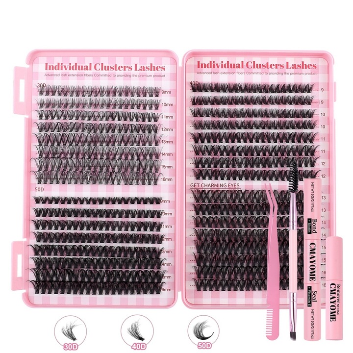 Индивидуален комплект за удължаване на мигли, 640 бр., 30D 40D 50D, 9-16mm, KIT
