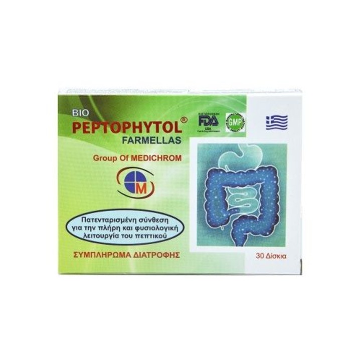 Medichrom Bio Peptophytol, set 30 diskia, cu extract de phraphkosykias, frunze de elias, louteoline, vitamina B2