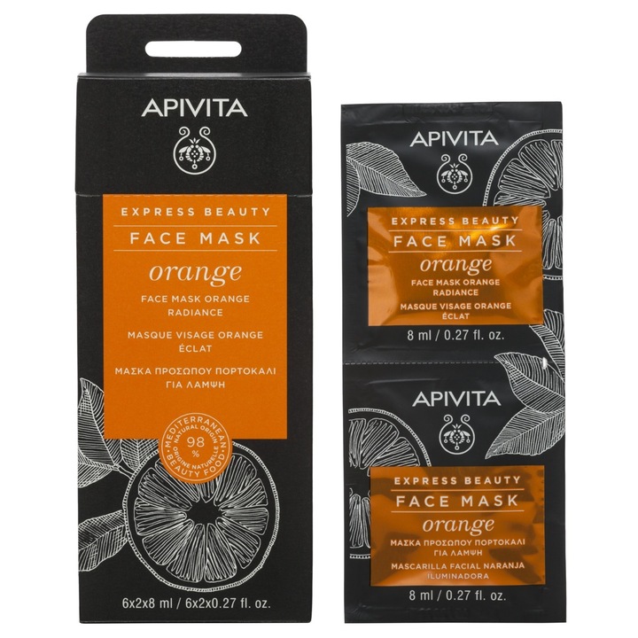Apivita | Masca pentru fata cu portocale pentru stralucire | Set 2x8ml