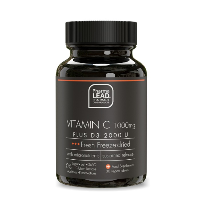 Vitamine si minerale, Pharmalead, Black Range Vitamin C 1000mg Plus D3 2000IU, 30 capsule vegetale, cu rose hips si aronia