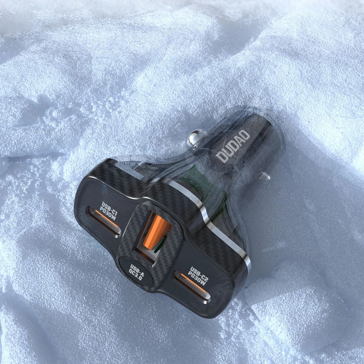 Dudao R78 autós töltő, USB és 2x USB-C, 78W, fekete