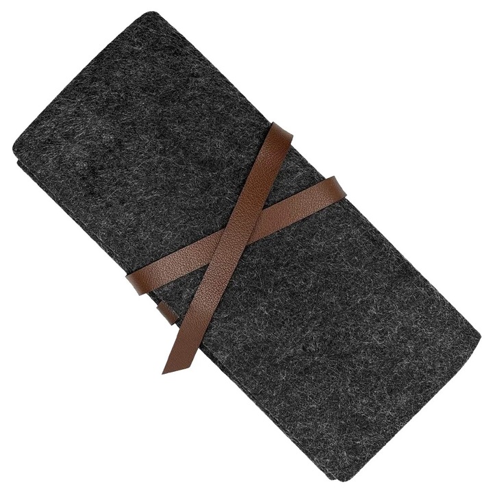 Мултифункционален калъф за моливи от филц, сгъваем дизайн, голям капацитет, тъмносив