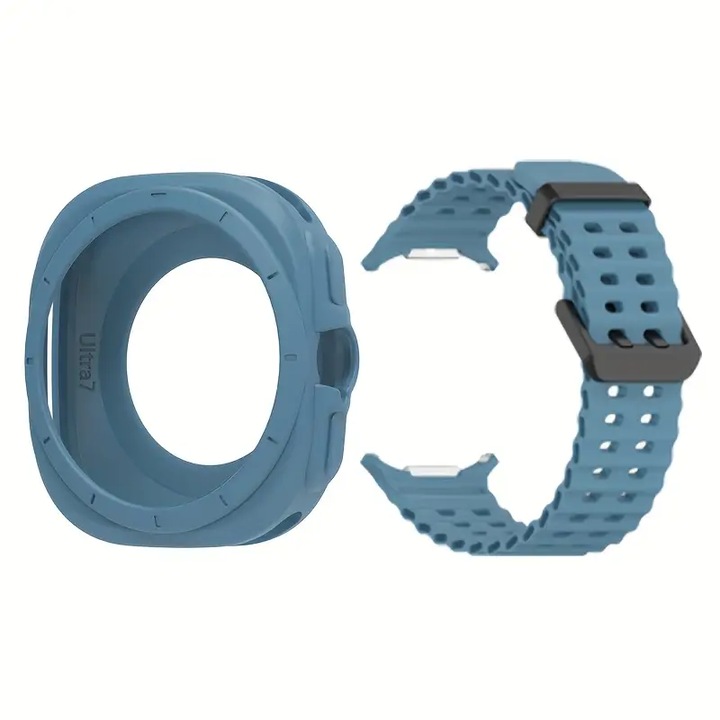 Szilikon tok és védő készlet, kompatibilis a Samsung Galaxy Watch Ultra 47 mm-es, kék