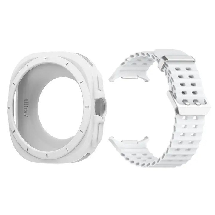 Szilikon tok és védő készlet, kompatibilis a Samsung Galaxy Watch Ultra 47 mm-es, fehér