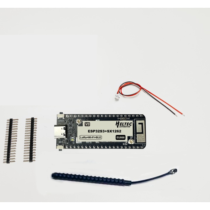 Развойна платка HTIT-WSL, ESP32-S3FN8, LoRa SX1262, Bluetooth, 868MHZ V3 пружина, 58.08x22.6x8.2mm