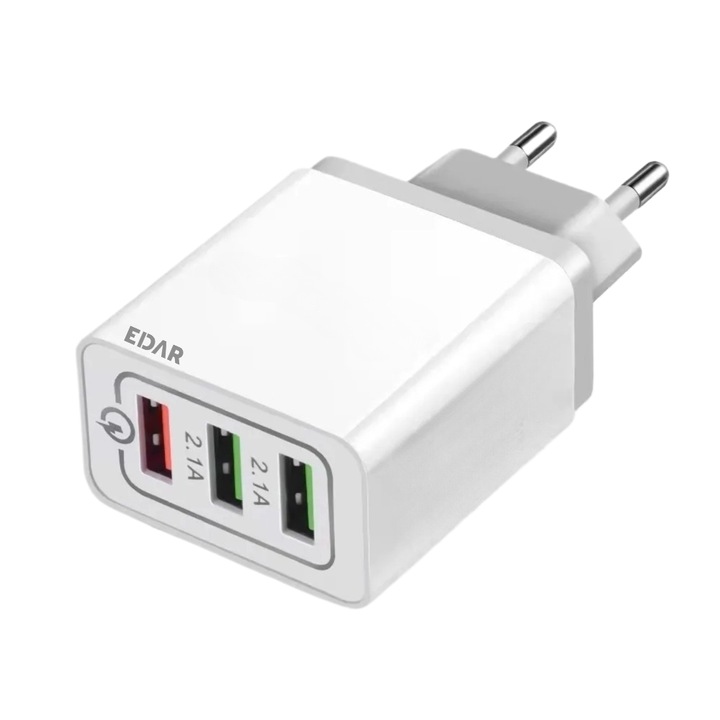 Adaptor EDAR cu 3 Porturi USB Si Micro USB Pentru Telefon, Dispozitiv De Retea, Alb