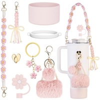 Set 8 accesorii pentru Stanley Cup, Anti-soc, Anti-cadere, Husa de Protectie si Transport super rezistenta, Silicon, YQLAFT, Roz