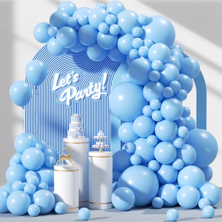 Комплект „Арка“ със 120 светлосини балона, латексови, с размери 18, 12, 10, 5 инча в различни размери, гирлянд за сватба, Свети Валентин, Коледа, рождени дни и кръщенета.