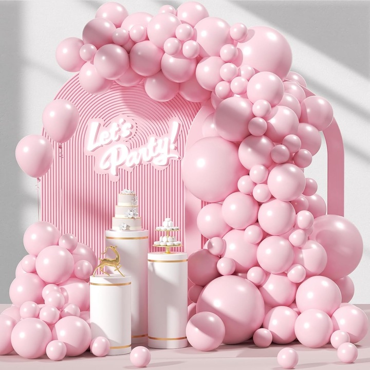 Комплект „Арка“ със 120 светлорозови балона - латексови балони с размери 18, 12, 10, 5 инча в различни размери