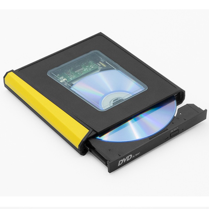 DVD Recorder, viteza de scriere / citire DVD 8X CD 24X, interfata USB 3.0, reducere zgomot 20db sunet usor, design subtire, 145x140x19mm, negru