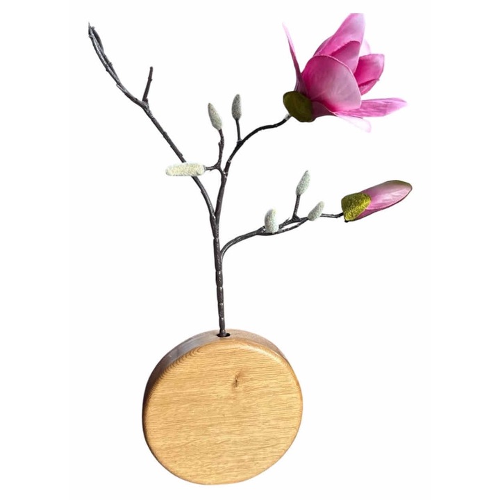 Vaza decorativa din stejar, model Circlewood, handmade, 17cm