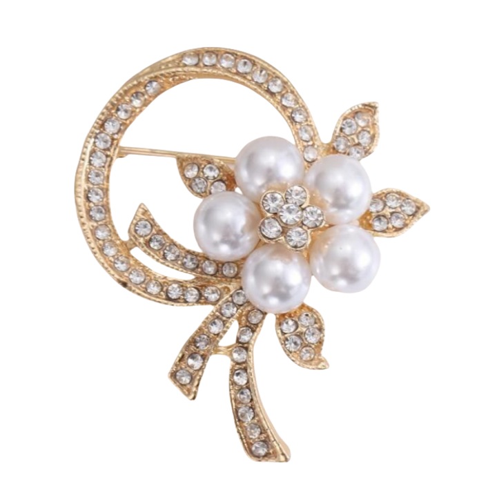 Brosa prospera de flori, Cristale si perle artificiale, aur