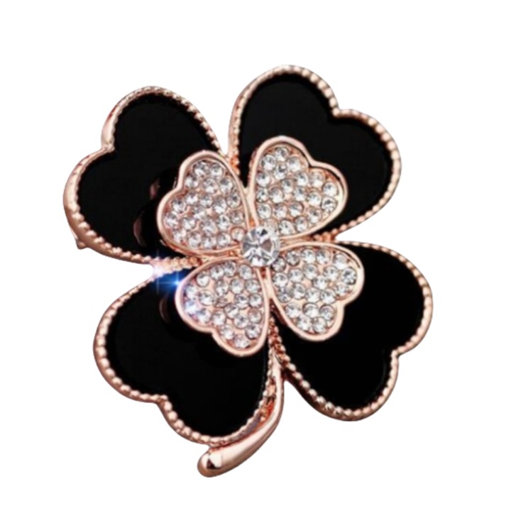 Brosa de flori din oglinda, cristal artificial, negru