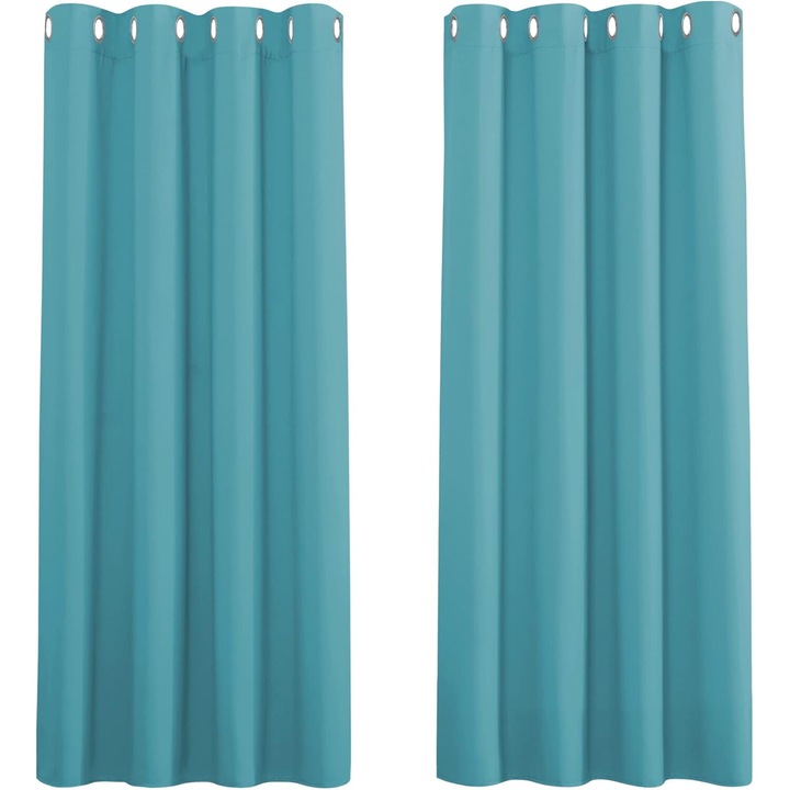 2 db PONY DANCE függöny készlet, gyűrűkkel, átlátszatlan, hővédő, 132 x 245 cm, kék-türkiz