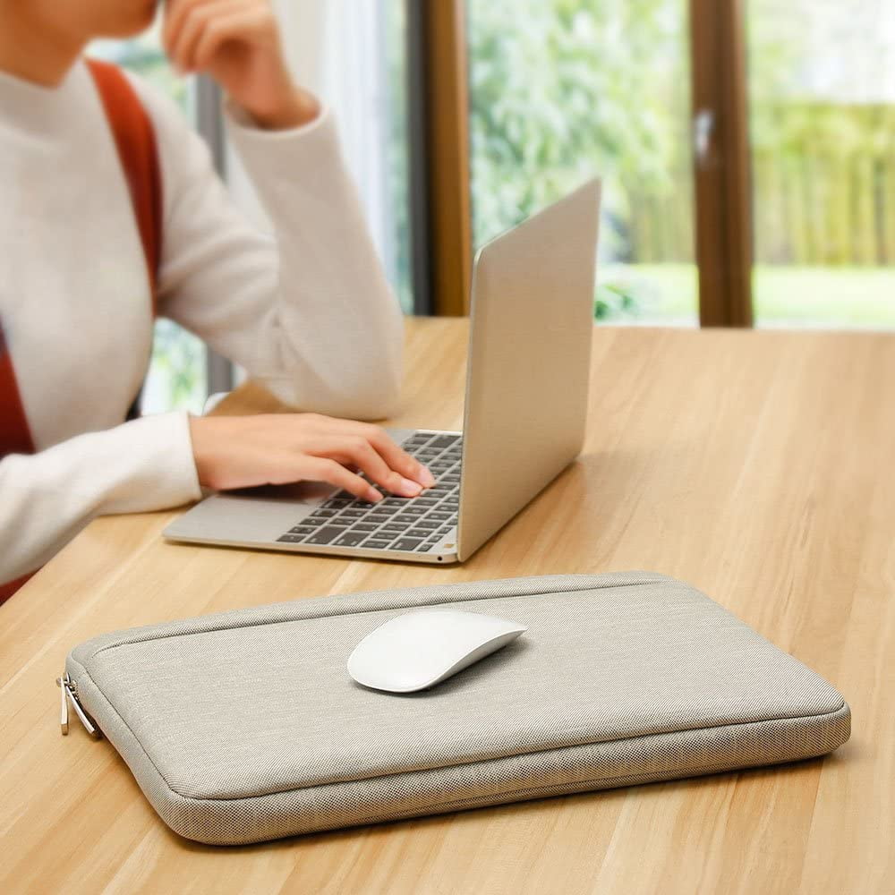 YANYXR, husa pentru laptop in material textil slim cu buzunar frontal si protectie antisoc (BCS3230669), gri deschis, 15.6 inch
