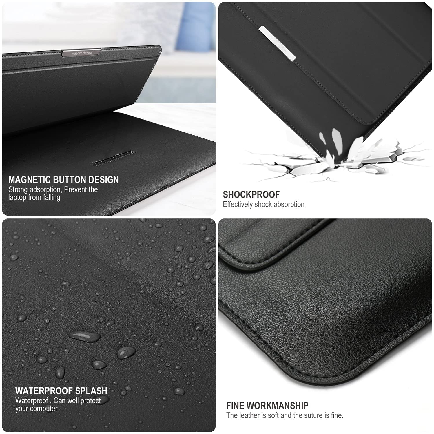 Husa protectoare pentru laptop 13-13.5 inch cu suport, PU moale, multicolor
