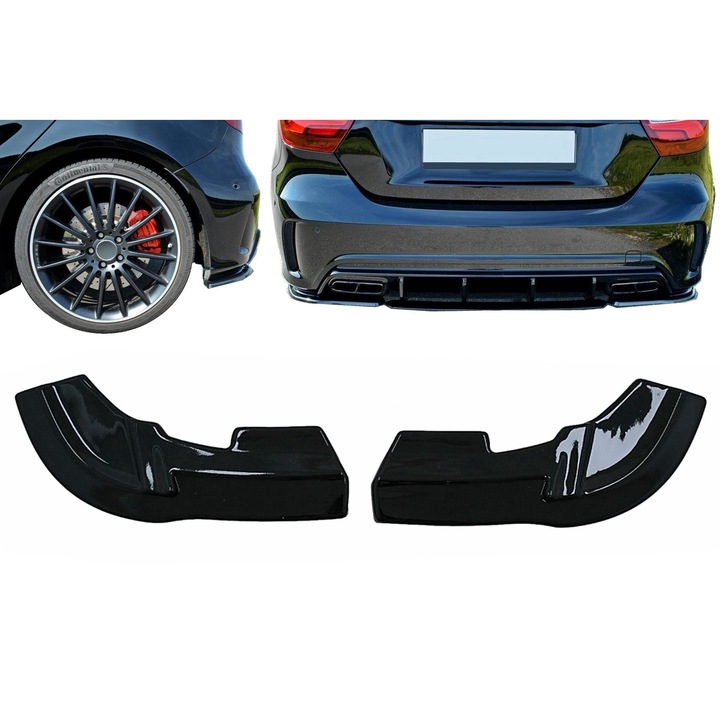 Rear Bumper Side Splitters Fins suitable for Mercedes A-Class W176 Sport Line A45 Hatchback 2012-2018 Piano Black
