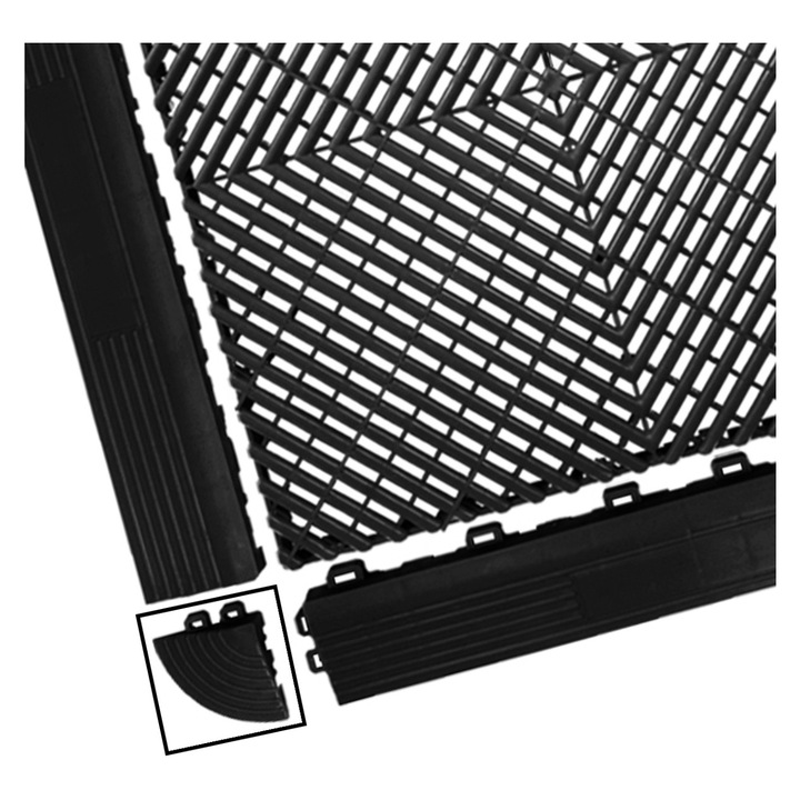 Ъглов модулен вентилиран под за съхранение в гараж Черен