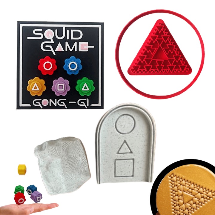 Комплект от 3 корейски игри Squid Game Gonggi, Biseokchigi - Flying Stone и Nightmare Dalgona, многоцветни, пластмасови, 3D принтирани