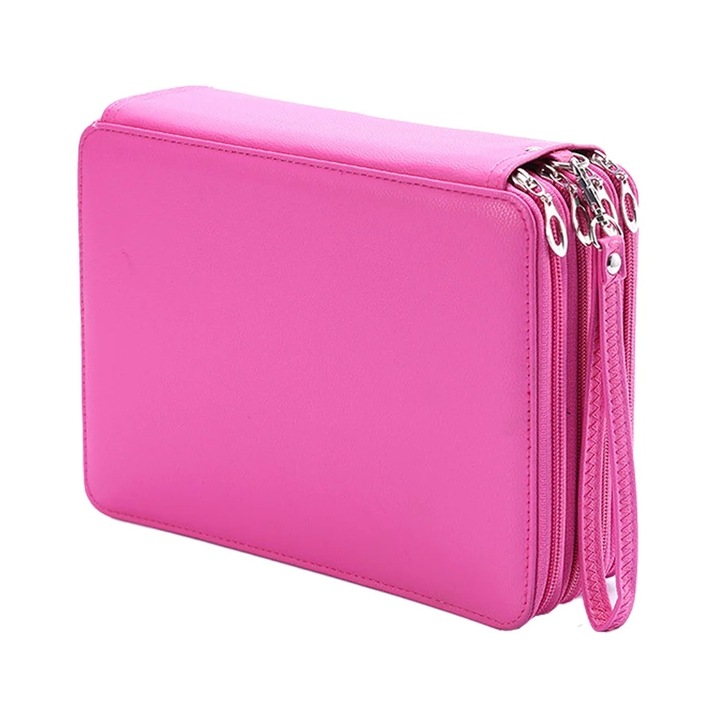 Пенал, 72 гнезда, PU кожа, червен, цветна организация